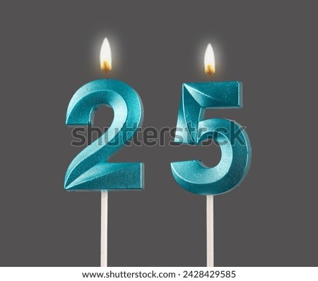 25, number candle, candlelight, fire for birthday, isolated
