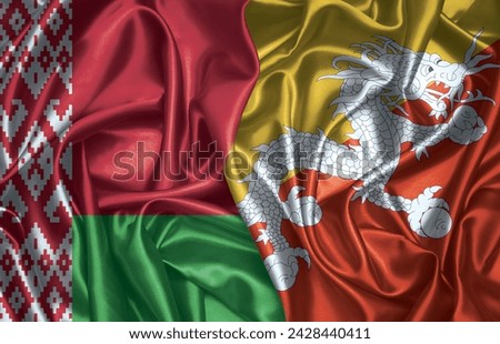 Belarus and Bhutan two folded silk flags together