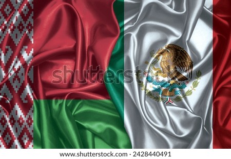 Belarus and Mexico two folded silk flags together