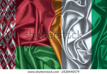 Belarus and Cote D'Ivoire two folded silk flags together