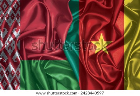 Belarus and Cameroon two folded silk flags together