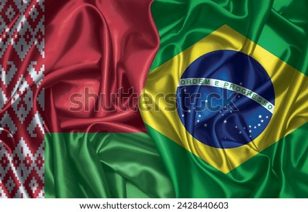 Belarus and Brazil two folded silk flags together.