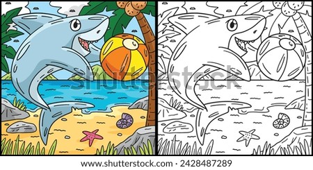 Shark Playing Beach Ball Coloring Illustration