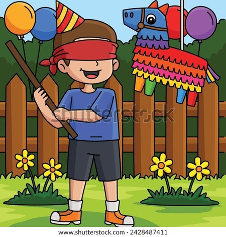 Happy Birthday Boy with Pinata Colored Cartoon