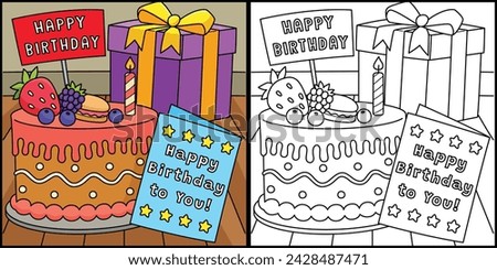Birthday Cake, Card and Present Illustration