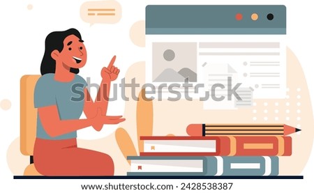 Illustration of a Woman Explaining a Lesson from a Website