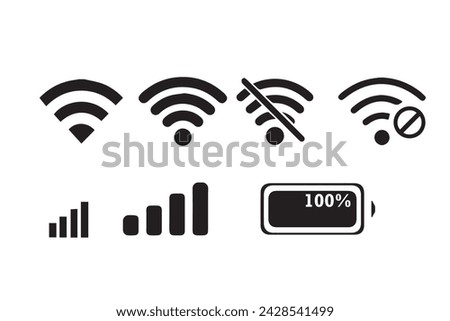  
 Wireless icon set. No  wifi . Different levels of Wi Fi signal. Vector illustration on white background icons