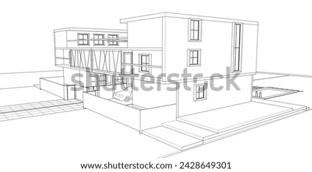 townhouse sketch exterior 3d illustration