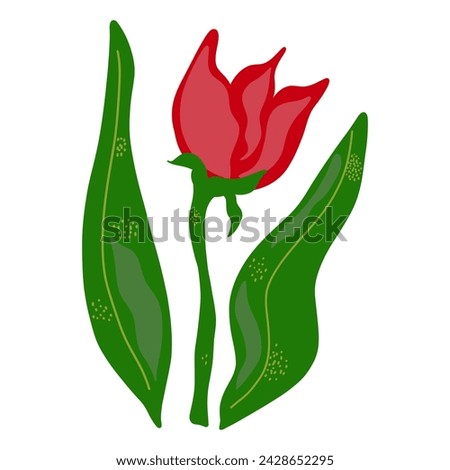 Spring tulip in flat style, hand drawn, cartoon style. Vector clipart