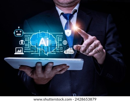 Businessman Interaction of Artificial Intelligence (AI)  Social Network and coding software development on interface and synchronize network connection, IoT, innovative. 