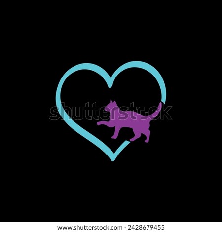 purple cat complementing the blue heart