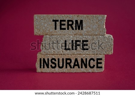 Term life insurance symbol. Concept words Term life insurance on beautiful brick blocks. Beautiful red background. Medical term life insurance concept. Copy space.