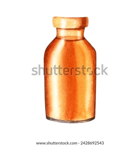 Glass bottle, jar with oil . Hand drawn watercolor illustration isolated on white. For clip art template label