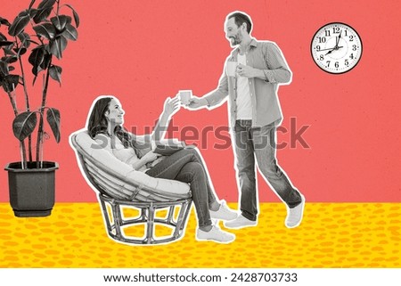 Composite collage picture image of lovely family husband wife have rest enjoy weekend hang out home interior weird freak bizarre unusual