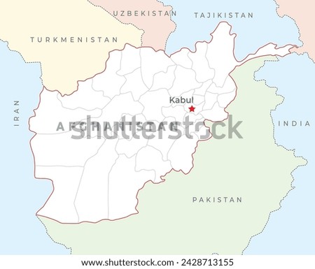 Afghanistan map with capital Kabul, most important cities and national borders Royalty-Free Stock Photo #2428713155