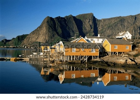 Fishing village on sakrisoya island, moskenesoya, lofoten islands, nordland, norway, scandinavia, europe