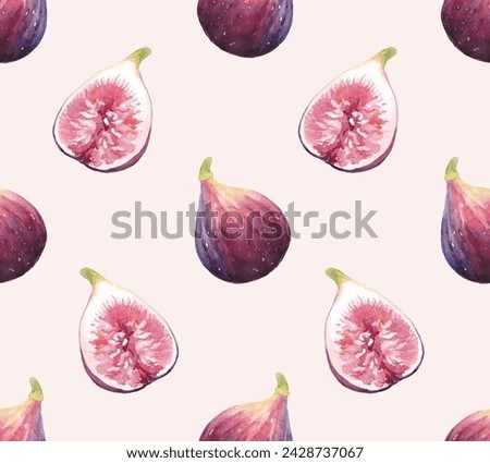 Vector seamless pattern with figs. Watercolor texture illustration with exotic fruits.