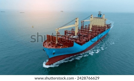 empty caro container ship in the ocean, Aerial view of empty container ship urgent for import export cartgo.