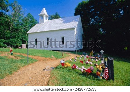 Primitive wooden baptist church (built in 1887), in the old pioneer community at cades cove, great smoky mountains national park, tennessee, usa