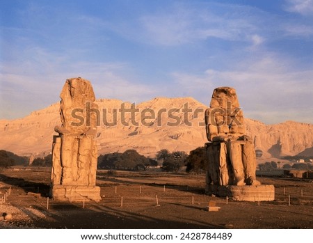 Colossi of memnon, west bank of the nile, thebes, unesco world heritage site, egypt, north africa, africa Royalty-Free Stock Photo #2428784489
