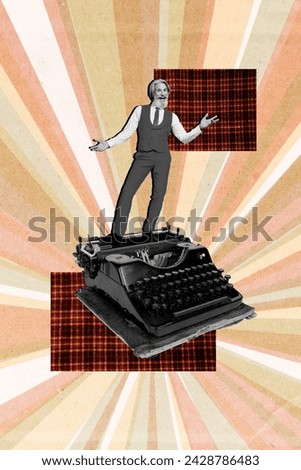 Composite collage picture image of retired funny man retro typewriter novel writer journalist weird freak bizarre unusual fantasy