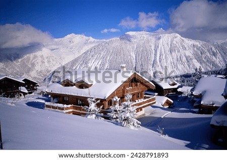 Modern chalets, courchevel, trois vallees, haute-savoie, french alps, france, europe Royalty-Free Stock Photo #2428791893