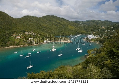 An aerial view of marigot bay on the east coast of st. lucia, windward islands, west indies, caribbean, central america