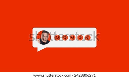 An angry man sending multiple mad emojis, symbolizing negative feedback and anger on social media. Royalty-Free Stock Photo #2428806291