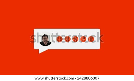 An angry man sending multiple mad emojis, symbolizing negative feedback and anger on social media. Royalty-Free Stock Photo #2428806307