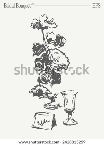 Bridal bouquet, floral composition. Invitation design element. Hand drawn vector illustration.
