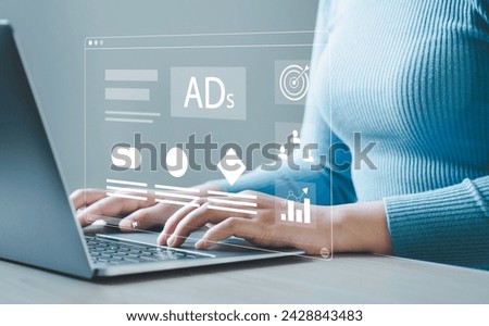 Digital online sales concept, businessman using laptop with website advertisement digital marketing Digital marketing and online advertising to target customers