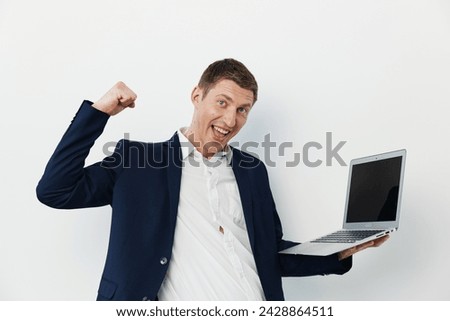 Man adult success office computer person background young business man laptop businessman