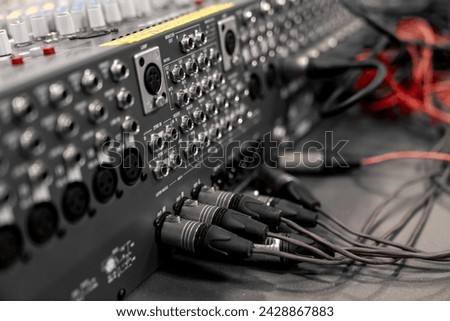 Mixer control. Music engineer. Backstage controls on an audio mixer, Sound mixer. Professional audio mixing console with lights, buttons, faders and sliders. sound check for concert. Royalty-Free Stock Photo #2428867883