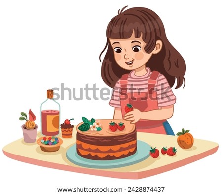 Vector illustration of a teenage girl preparing a cake.