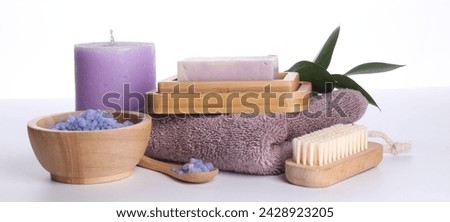 Composition with spa products and candle isolated on white