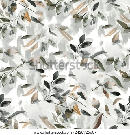 Seamless watercolor leaf pattern with grunge textured abstract floral background elements in green, brown and green. Wallpaper design vector of leaves prepared for textile printing