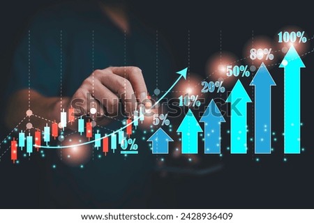 Business man pointing graph for success  growing growth.network,media,Digital Web,network,media,communication icon,Digital Web,Photo concept of business and Technology.