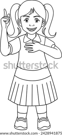 child raises finger line vector illustration isolated on white background