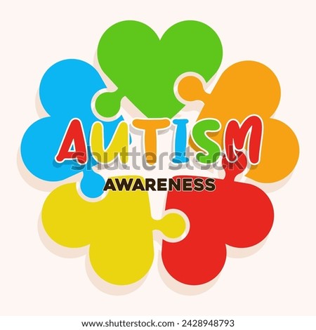 Colorful heart together .Autism Awareness Day Medical flat illustration.