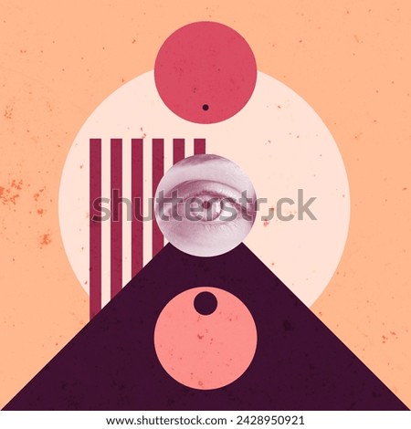 Retro Colors Creative Art Collage. Poster Flyer Banner Design. Geometric Illustration Artwork. Vintage Ogange Red Pallete. Copy Space Texture Background. PArty Fun Dance Hupnotic. Modern Style New