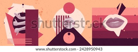 Retro Colors Creative Art Collage. Poster Flyer Banner Design. Geometric Illustration Artwork. Vintage Ogange Red Pallete. Copy Space Texture Background. PArty Fun Dance Hupnotic. Modern Style New