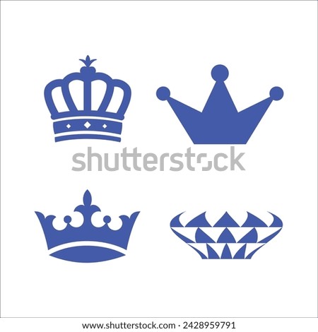 Set of four different crowns for design projects, royal themes, invitations, and decorations for parties and events. Ideal for princessthemed content.