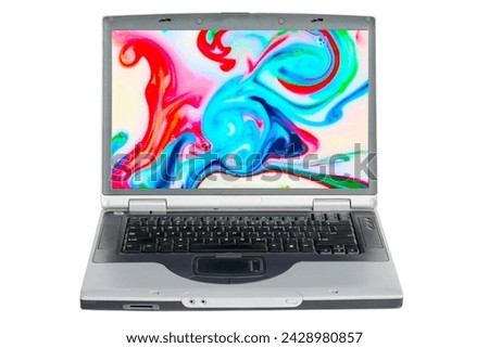 Lap Top Computer. Magic Milk. Food Coloring in milk. Food coloring in whole milk creating bright colorful abstract backgrounds. Colorful chemical experiment. Colorful liquid paint. Colorful Liquid. 