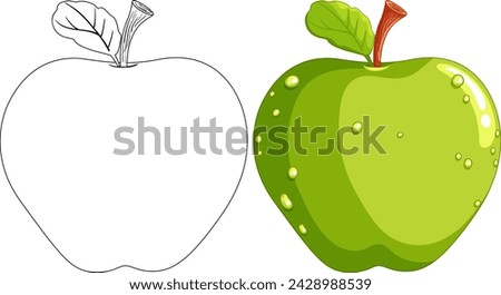 Illustration of an apple, line art and colored
