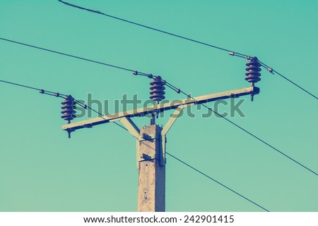 Retro Photo Of High Voltage Power Lines Tower