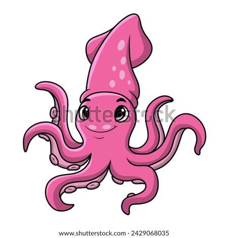 Cute squid cartoon on white background