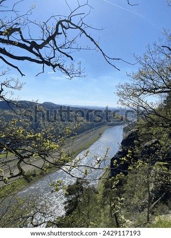 Park green trees beautiful view river rocks sky blue sky picture Bastei Germany Saxon Switzerland vacation travels journey traveler photo clouds spring