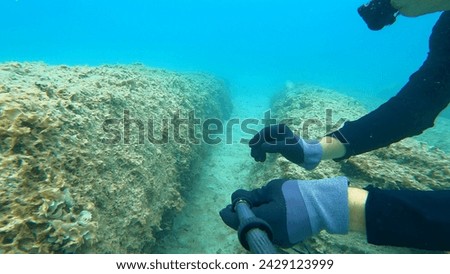 Roman Shipwreck diving columns relic relitto delle colonne scuba diving underwater history archaeology Royalty-Free Stock Photo #2429123999