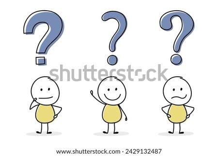 Business concept. Funny stickman with question mark icon. Vector