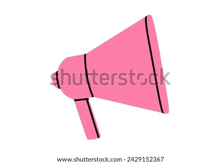 Hand drawn cute cartoon illustration of megaphone or loudspeaker side view. Flat vector store promotion, announcement sticker in doodle style. News alert icon. Communication speaker. Isolated.